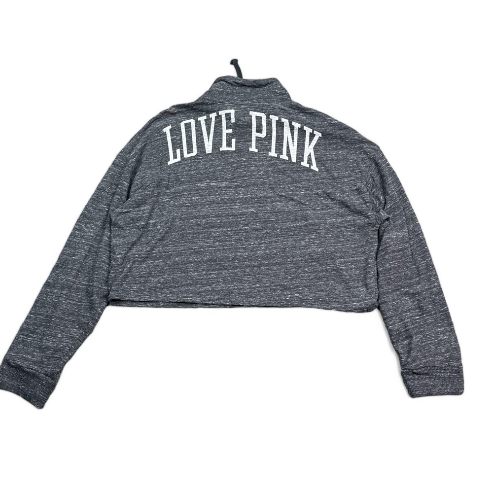 Victoria's Secret PINK Cropped Sweatshirt Womens Size Medium Gray Snap Button